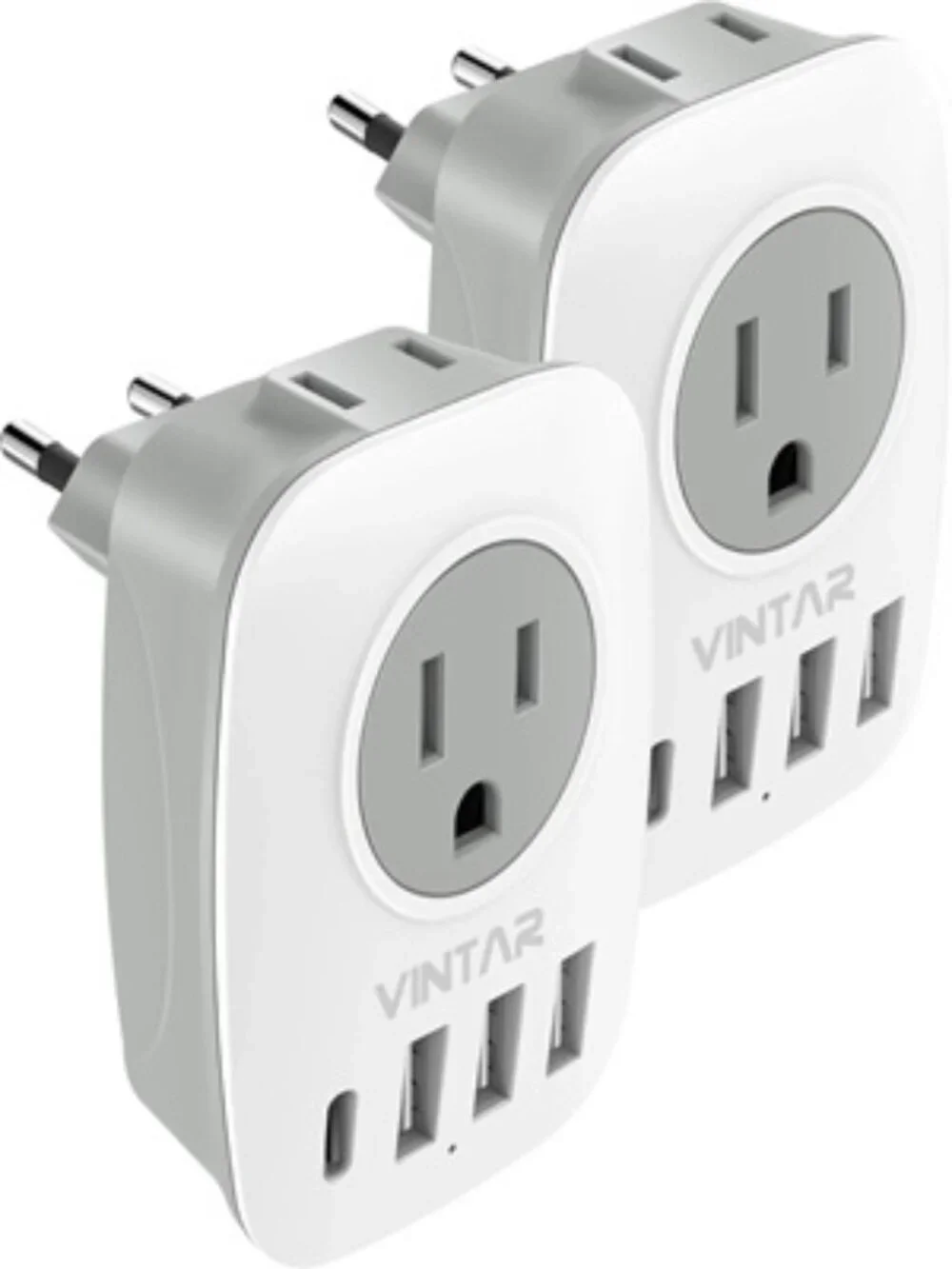 2 Pack VINTAR Type C European Travel Plug 6 in 1 Adapter Most of Europe See List